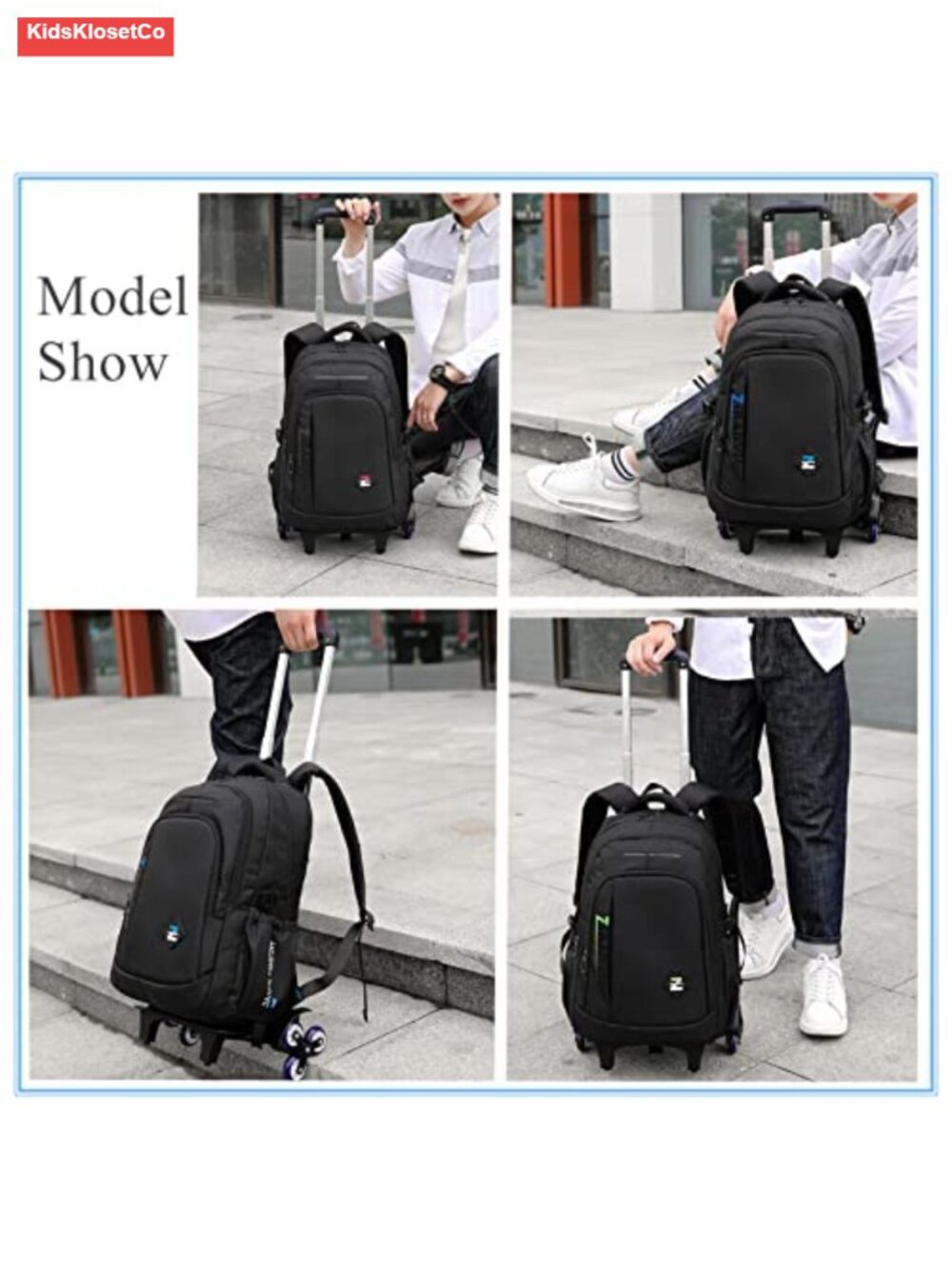 Rolling Backpack with Wheels for Teens, Waterproof Trolley Daypack, Convertible - Picture 6 of 6
